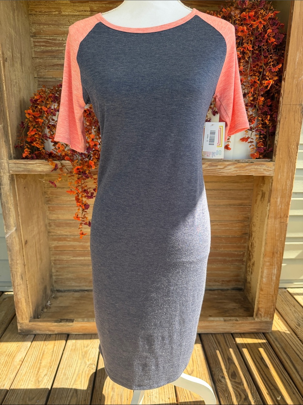 Grey & Coral Raglan Sleeve Bodycon Dress Lularoe Julia